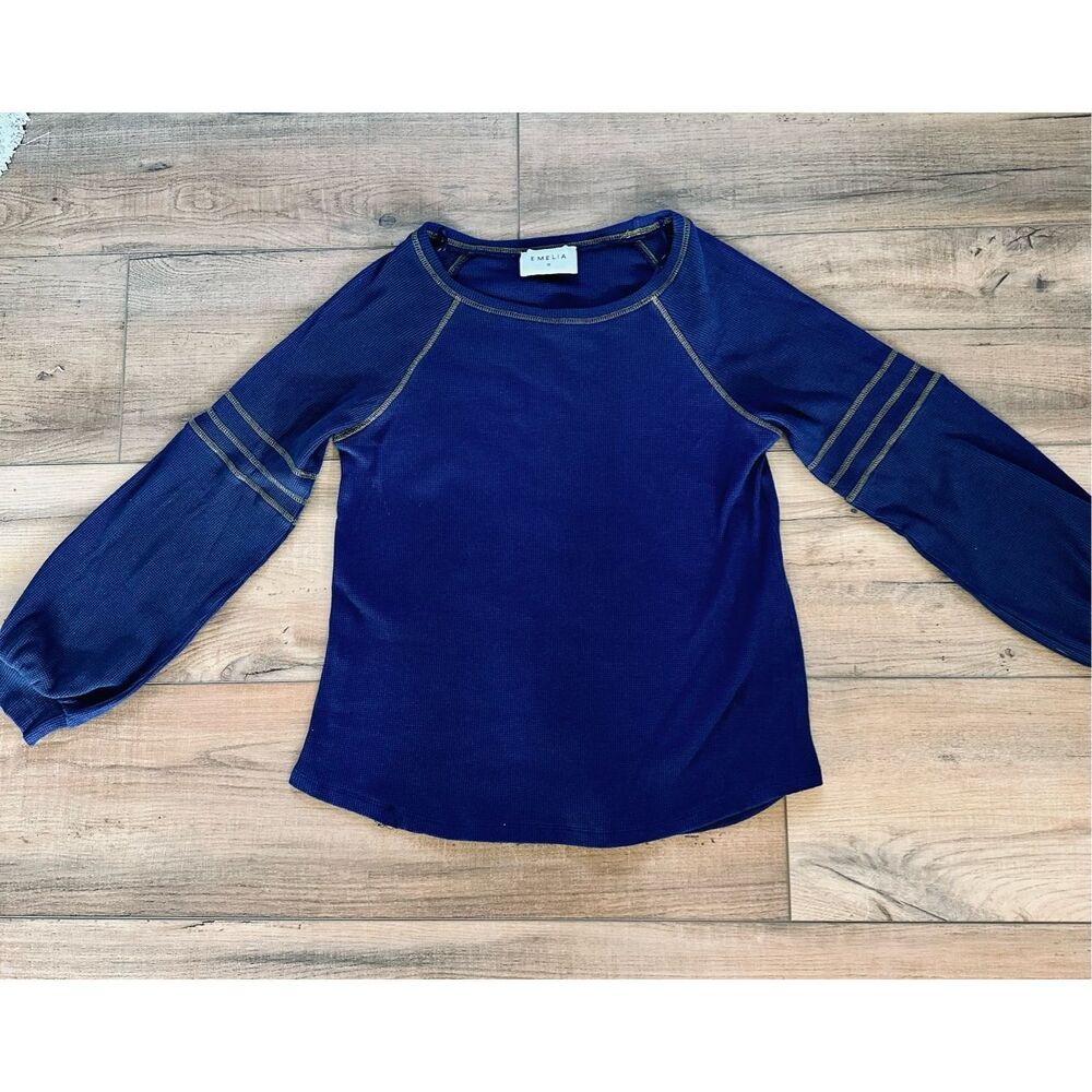 Emelia Sweater Crewneck Medium Blue Women's Flannel Long Sleeve Knit Casual Top